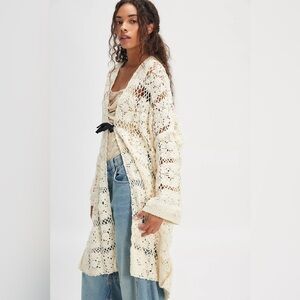Free People Ivory Crochet Duster Cardigan